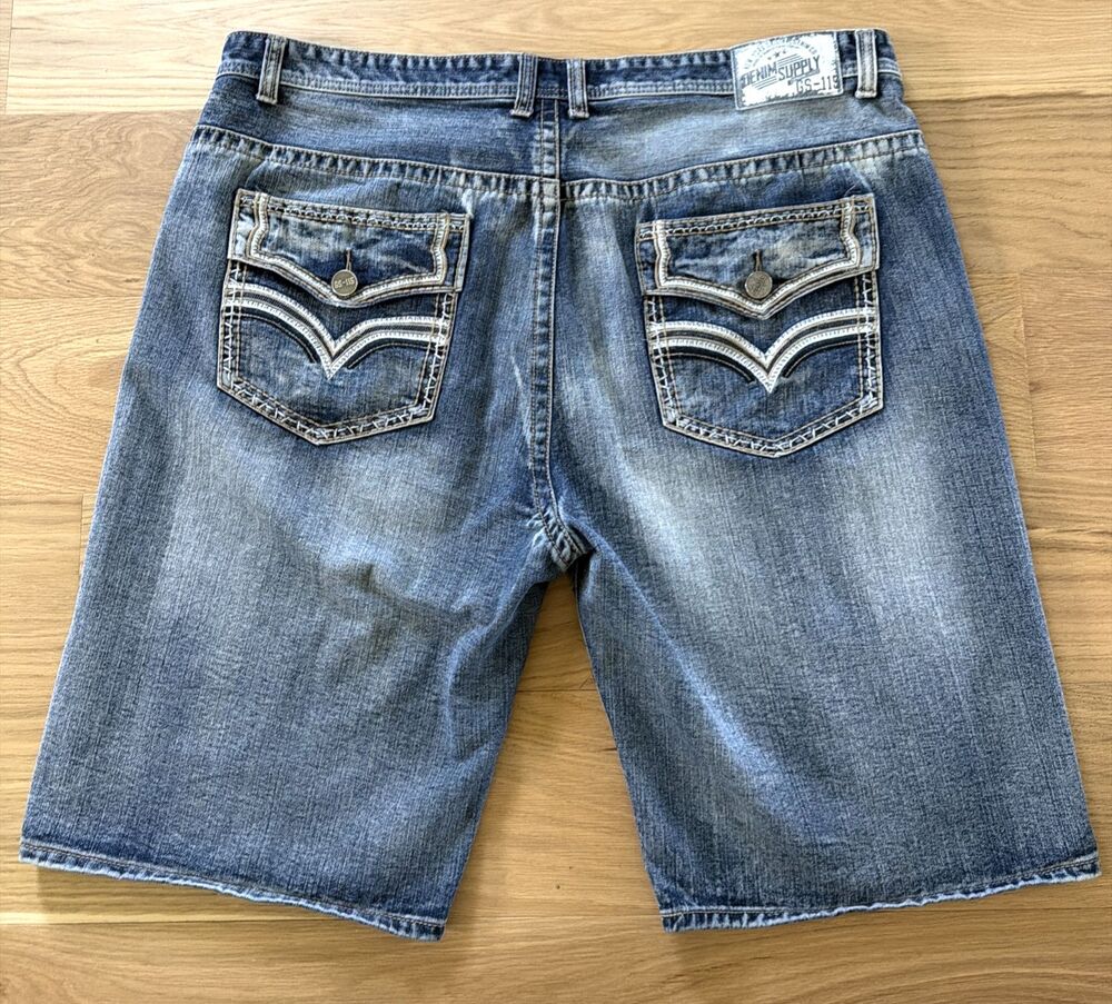 Denim Supply Ralph Lauren DS-115 Mens Distress Denim Jorts Shorts Flap Pocket 46